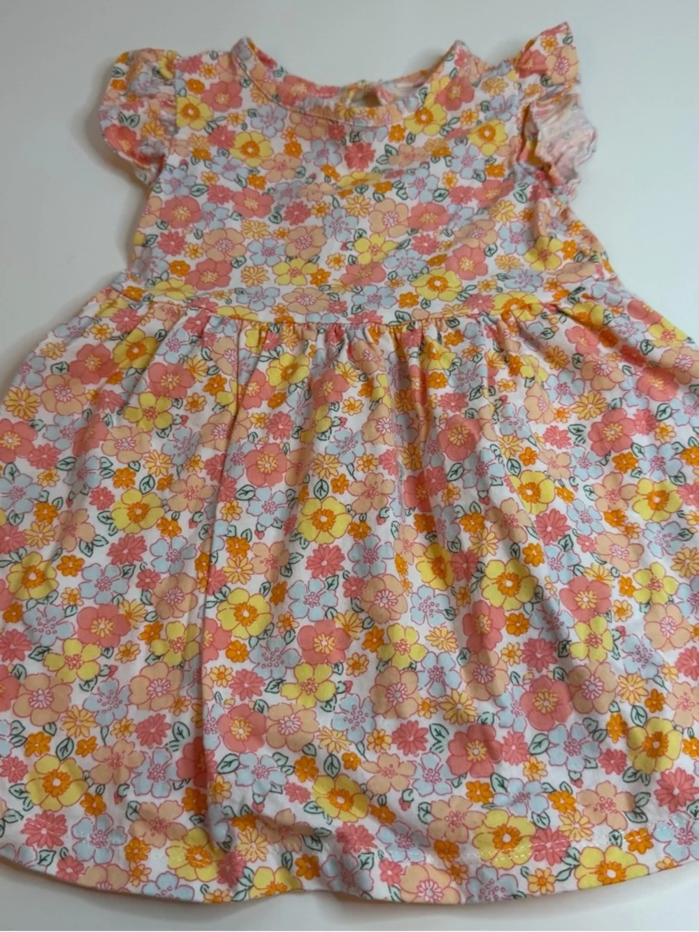Carter's Coral, Yellow & White Floral Flutter-Sleeve Dress